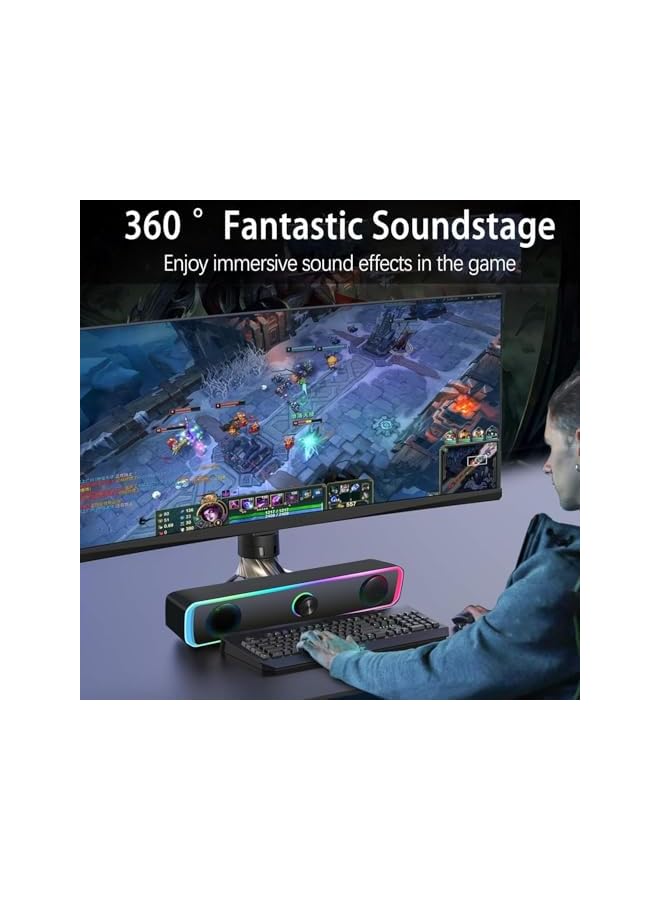 RGB Desktop Soundbar, USB Powered PC Computer Speakers with Bluetooth 5.3, RGB Lights, HiFi Stereo Audio, 3.5mm Aux Input, Compact Wired & Wireless Gaming Speakers for Laptop, Monitor - Image 2
